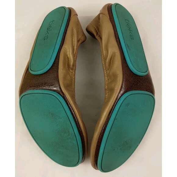 Tieks By Gavrieli Metallic Gold Ballet Flats Leather Teal Accents Women's Size 9 - Picture 7 of 12